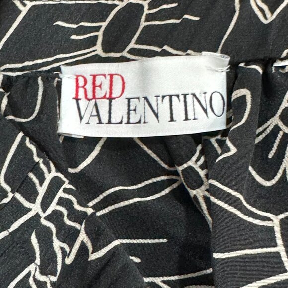 REDValentino Small Black Pleated Mini Skirt White Line Drawn Bow Pattern - Picture 2 of 6